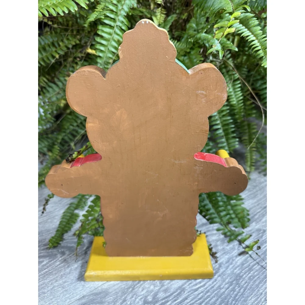 Wood Hand Painted Christmas Bear Dowel Rod Holder Hand Towel Hand Painted Signed